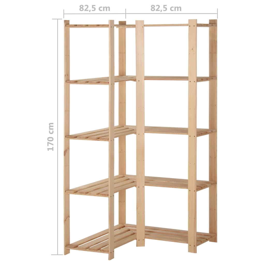 hjørnereol i 5 niveauer 82,5x82,5x170 cm massivt fyrretræ