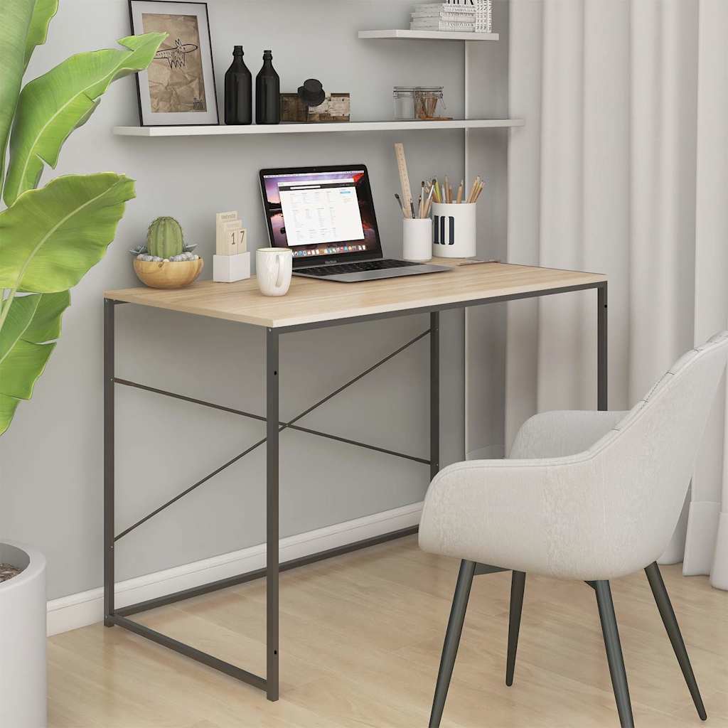 computerbord 110x60x70 cm konstrueret træ sort og egetræsfarvet