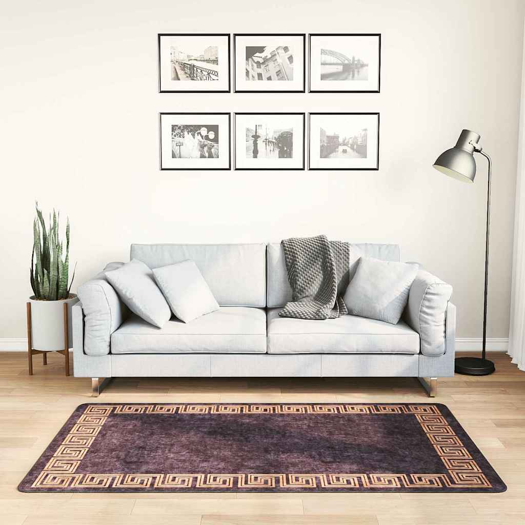 gulvtæppe 80x150 cm vaskbart sort og guld