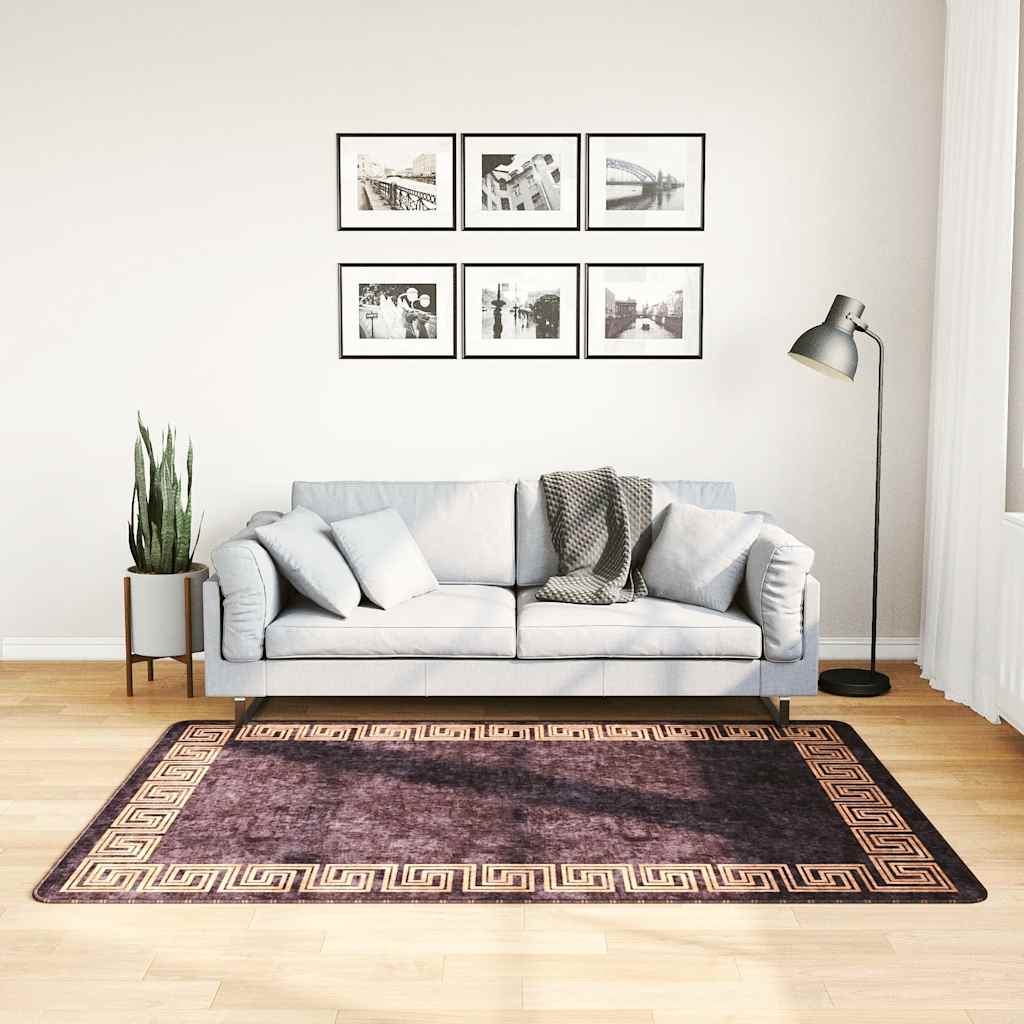 gulvtæppe 120x180 cm vaskbart sort og guld