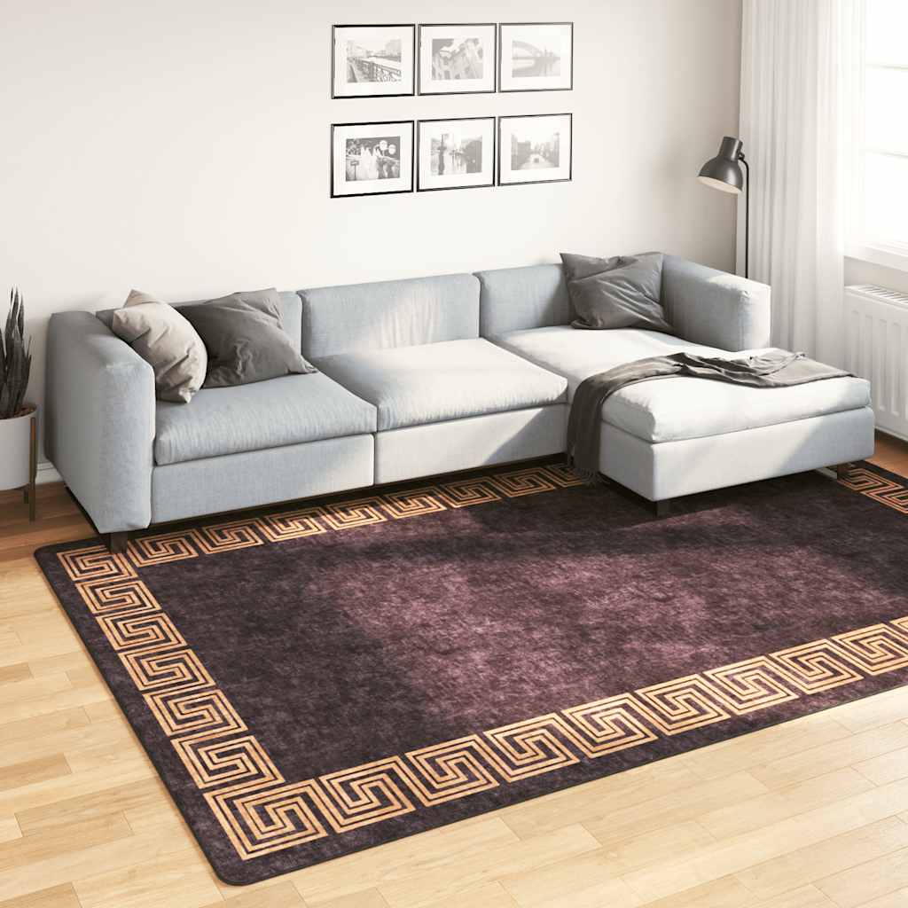 gulvtæppe 190x300 cm vaskbart sort og guld