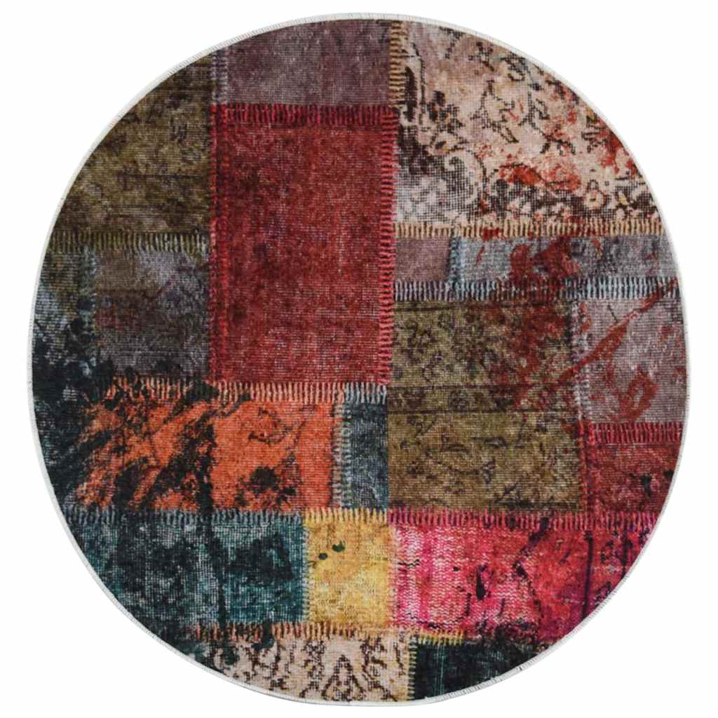gulvtæppe φ120 vaskbart patchworkdesign flerfarvet
