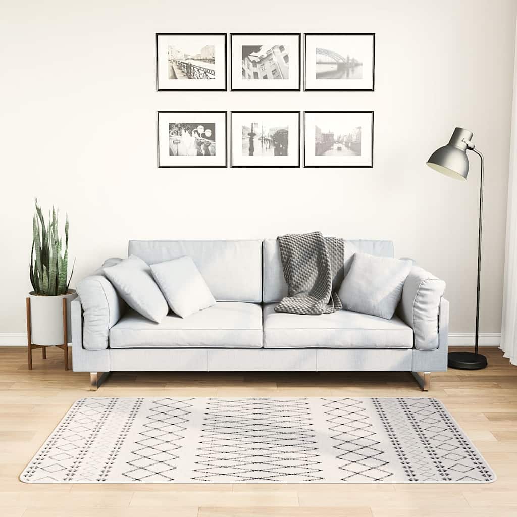 gulvtæppe 80x150 cm vaskbart hvid og sort