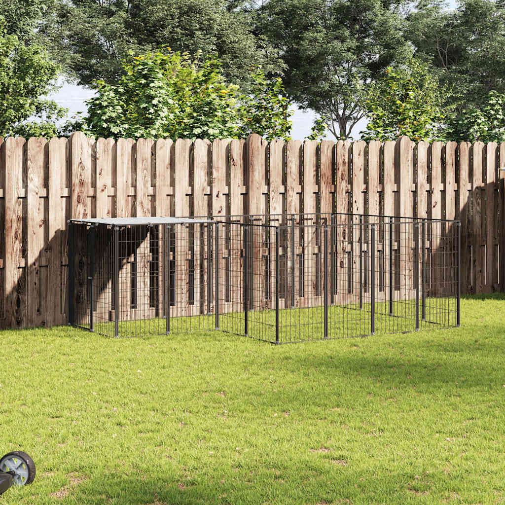 hundeløbegård 6,05 m² stål sort