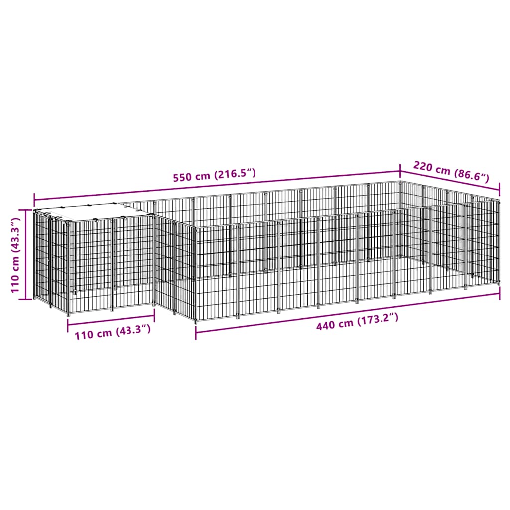 hundeløbegård 10,89 m² stål sort