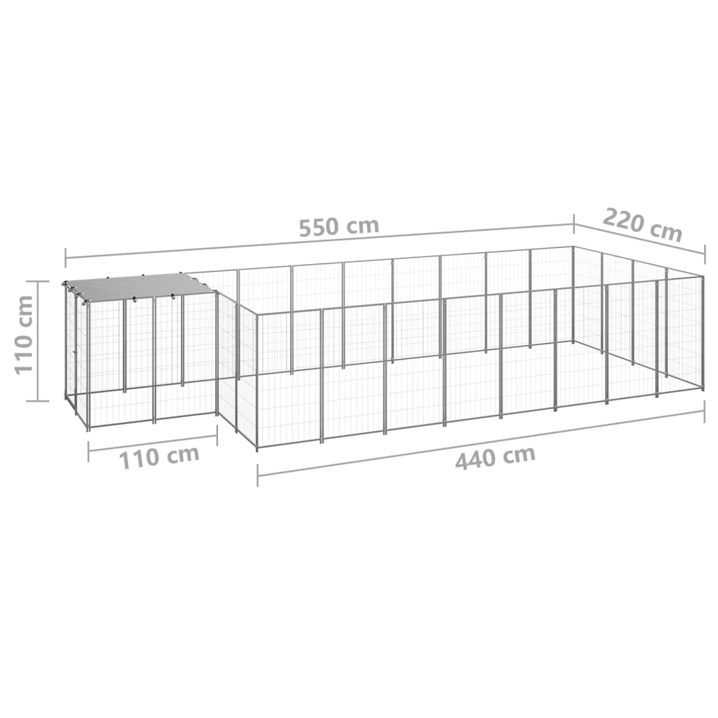 hundeløbegård 10,89 m² stål sølvfarvet