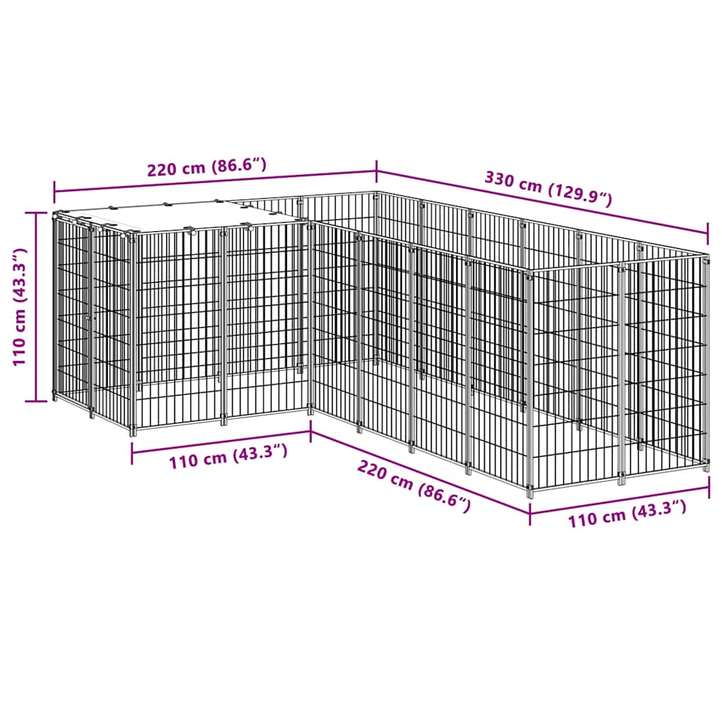 hundeløbegård 4,84 m² stål sort