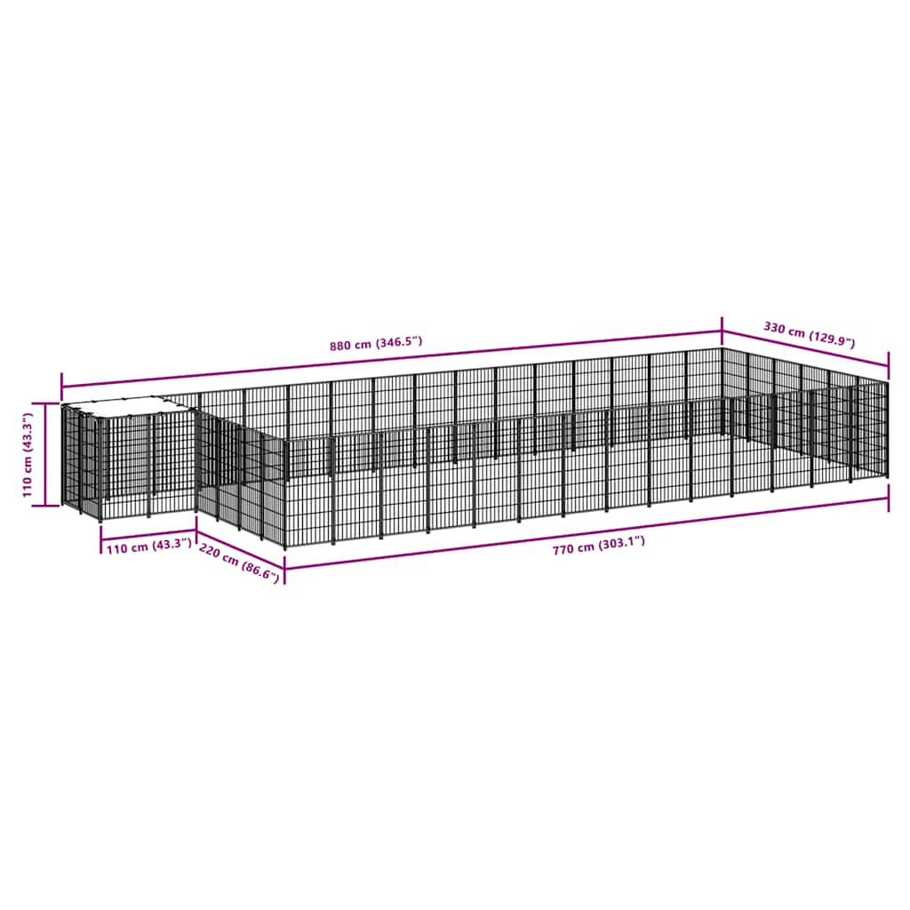 hundeløbegård 26,62 m² stål sort