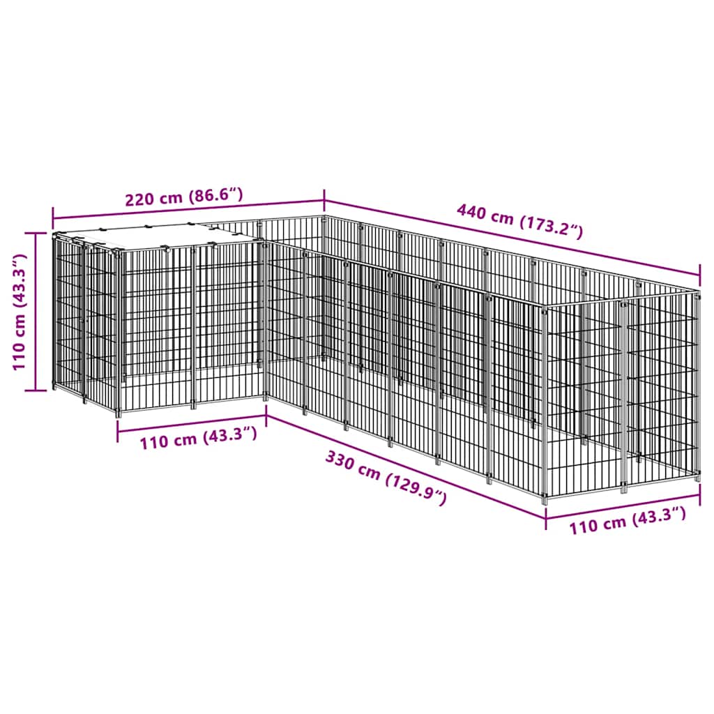 hundeløbegård 6,05 m² stål sort