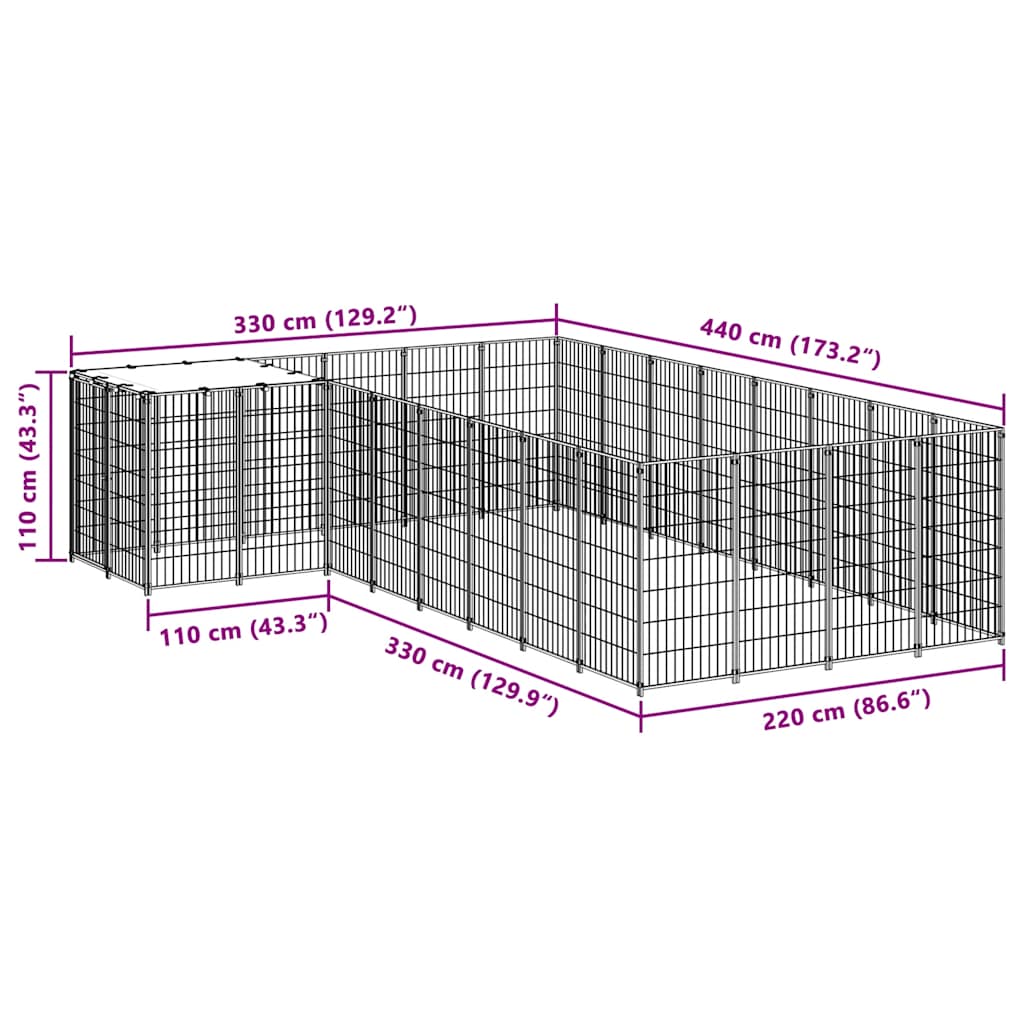 hundeløbegård 10,89 m² stål sort