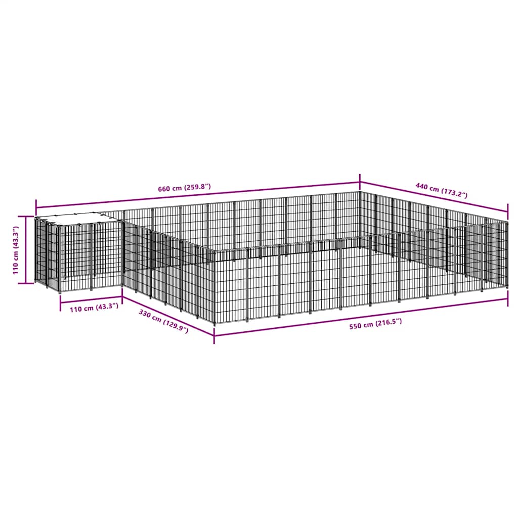 hundeløbegård 25,41 m² stål sort