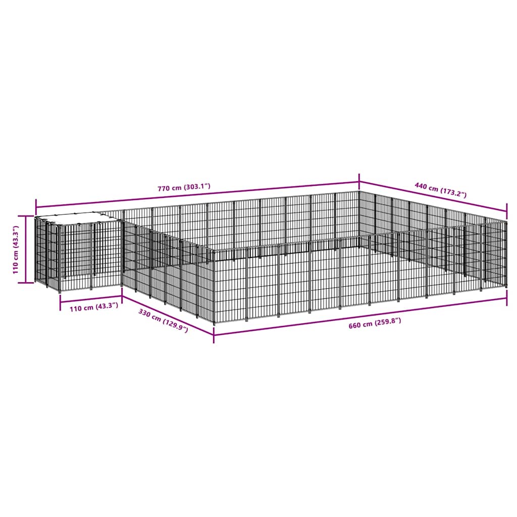 hundeløbegård 30,25 m² stål sort