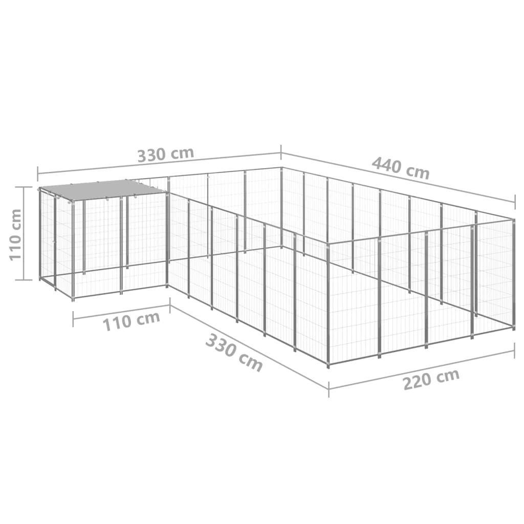 hundeløbegård 10,89 m² stål sølvfarvet