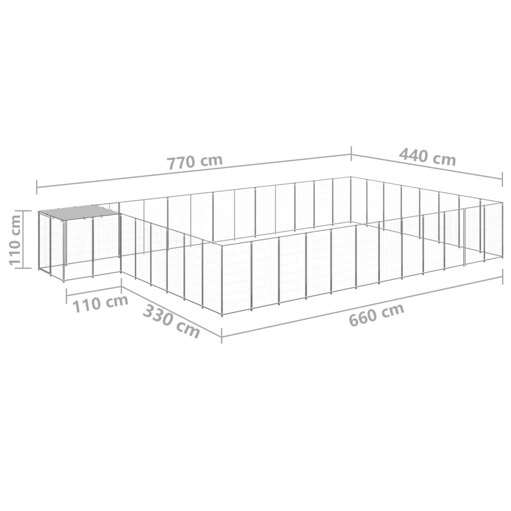 hundeløbegård 30,25 m² stål sølvfarvet