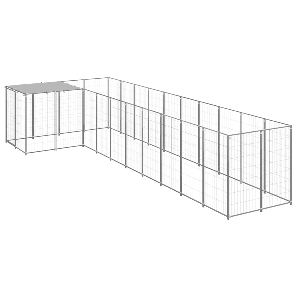 hundeløbegård 7,26 m² stål sølvfarvet