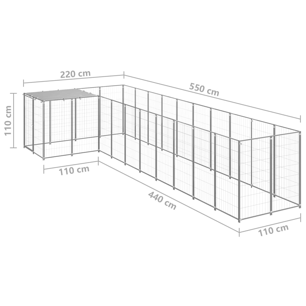 hundeløbegård 7,26 m² stål sølvfarvet