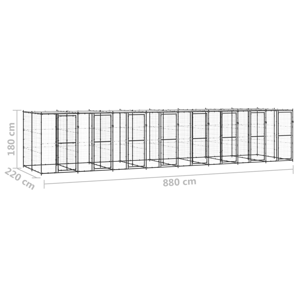 udendørs hundebur med tag 19,36 m² stål