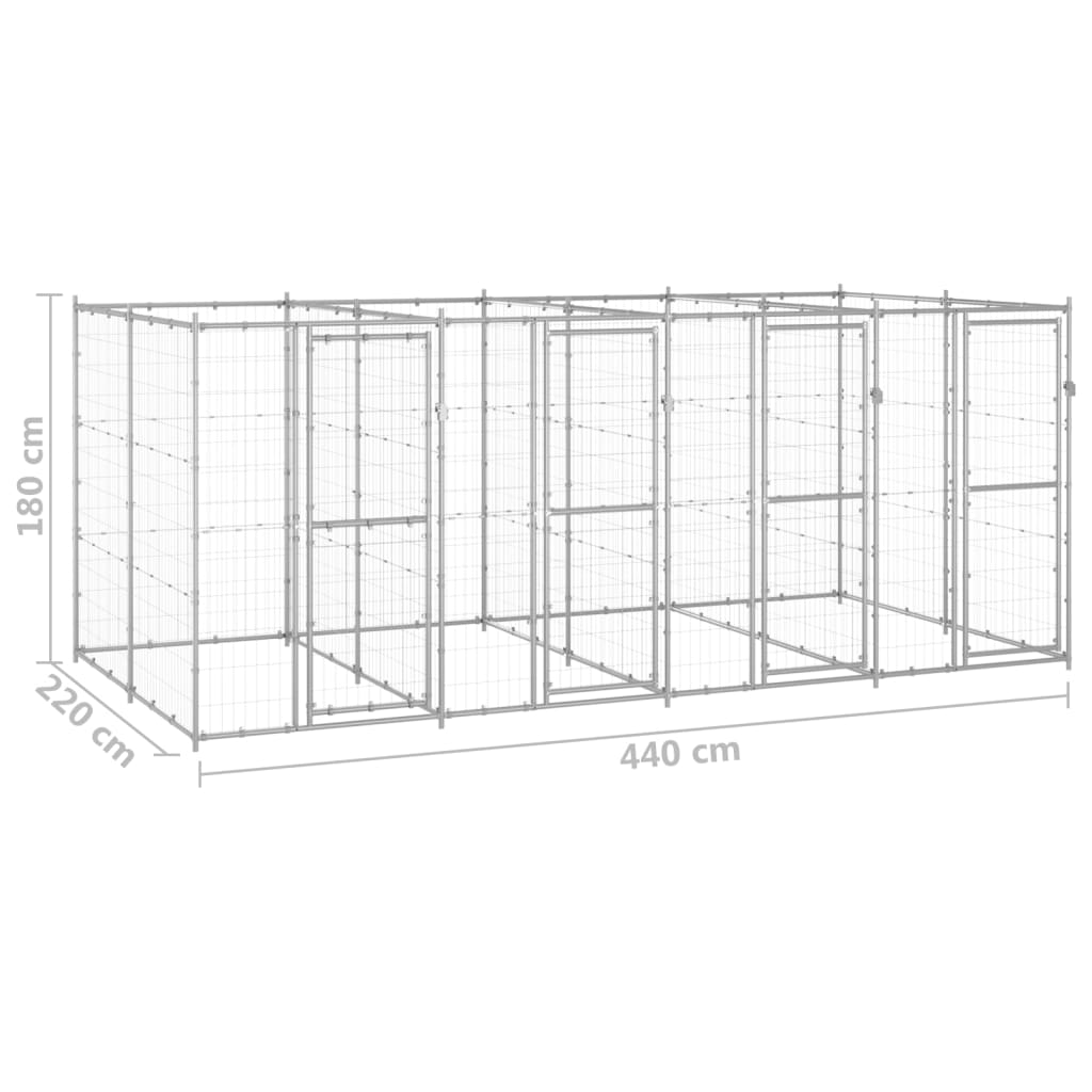 udendørs hundebur 9,68 m² galvaniseret stål