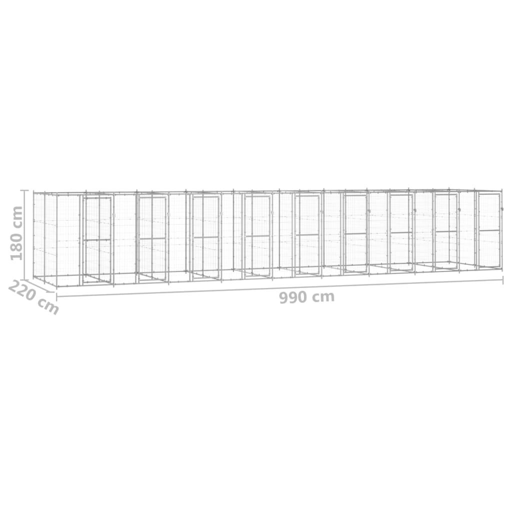 udendørs hundebur 21,78 m² galvaniseret stål