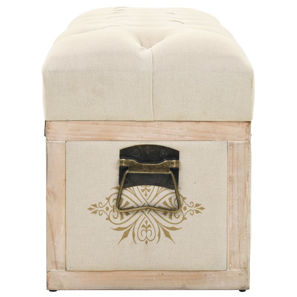 opbevaringsbænk 110 cm cremefarvet massivt fyrretræ og stof