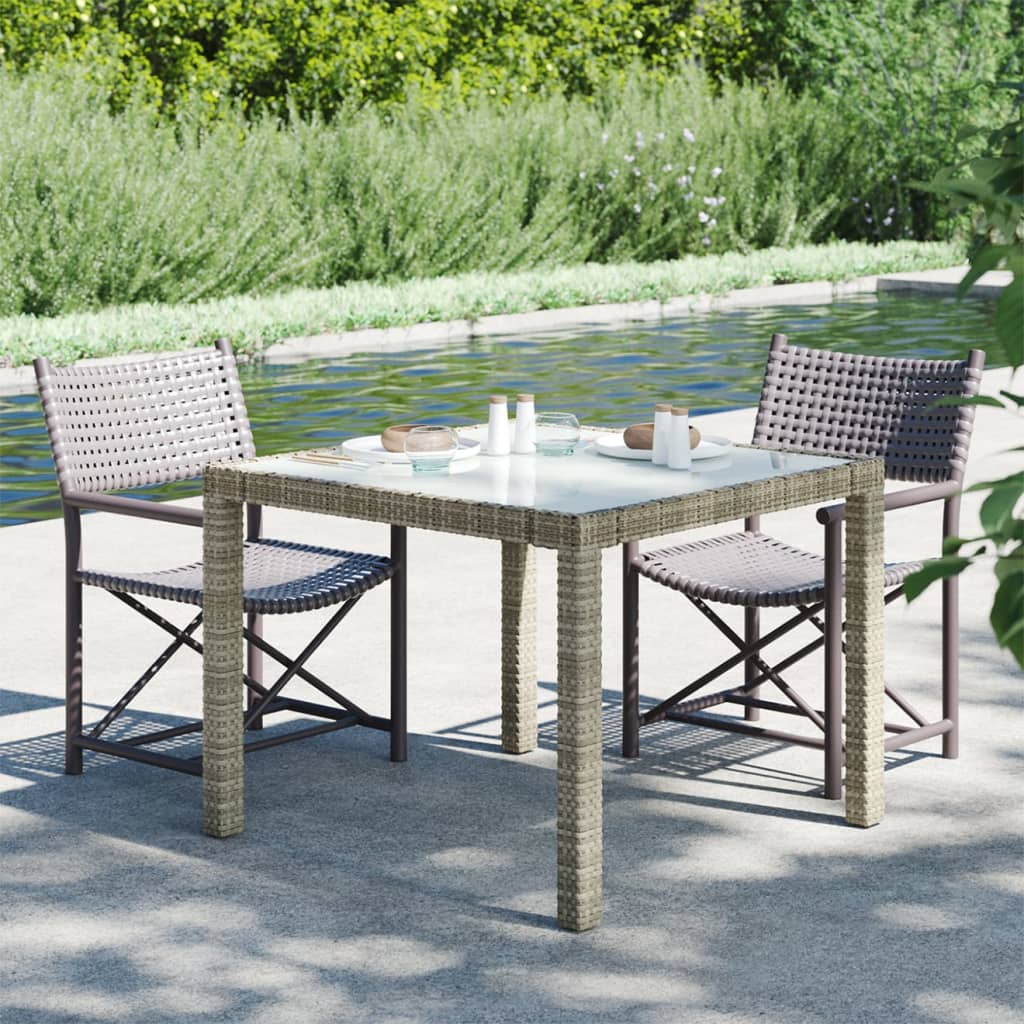 havebord 90x90x75 cm hærdet glas og polyrattan grå