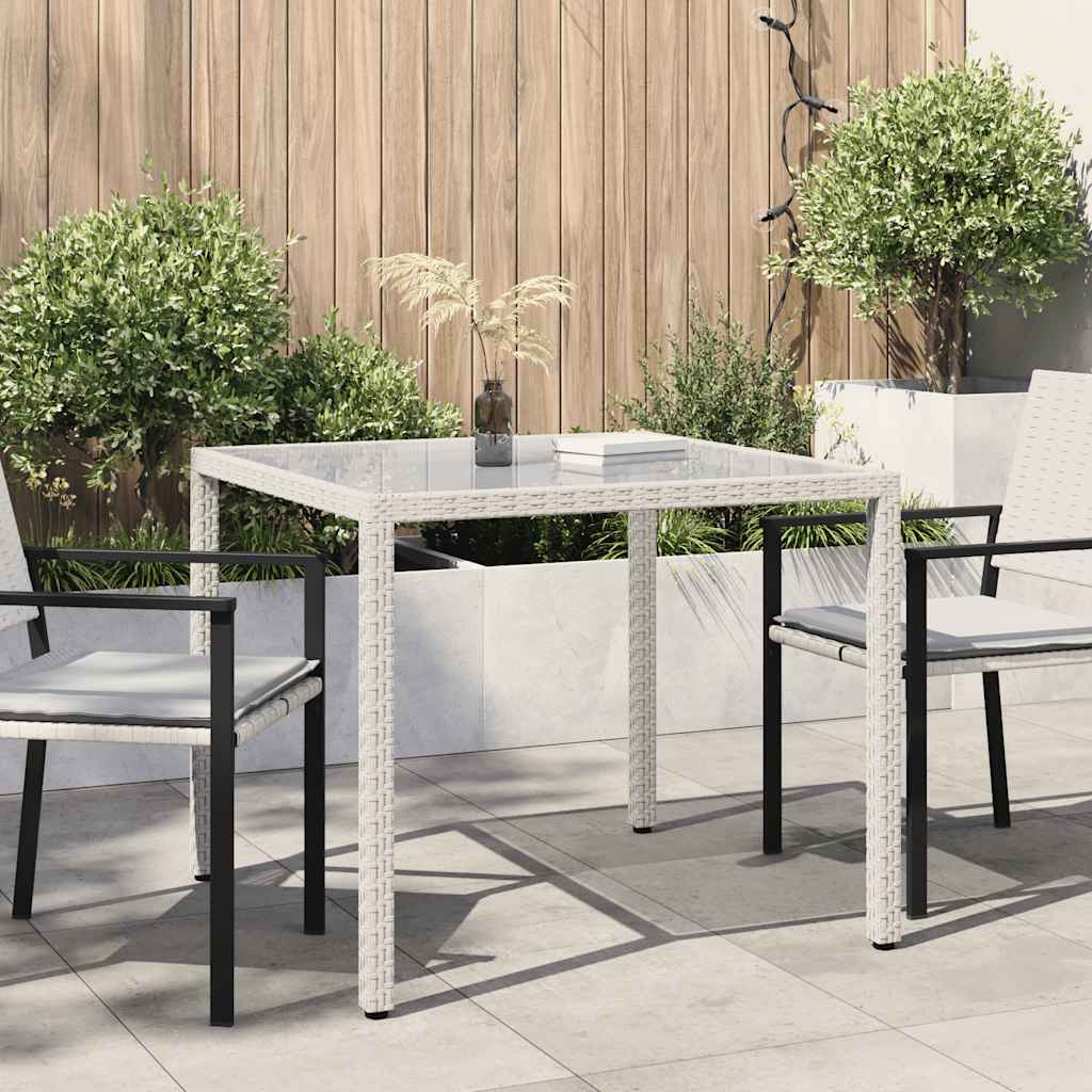 havebord 90x90x75 cm hærdet glas og polyrattan hvid