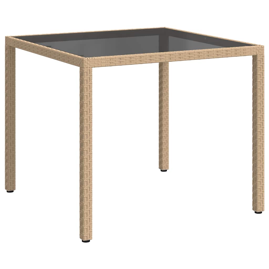 havebord 90x90x75 cm hærdet glas og polyrattan beige