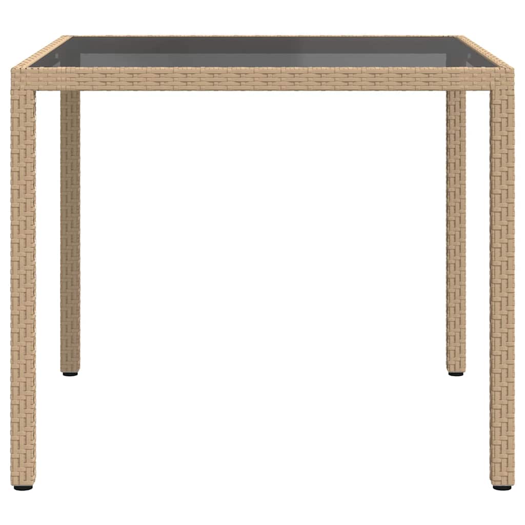 havebord 90x90x75 cm hærdet glas og polyrattan beige