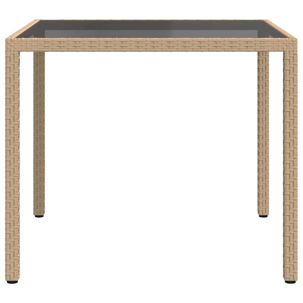 havebord 90x90x75 cm hærdet glas og polyrattan beige