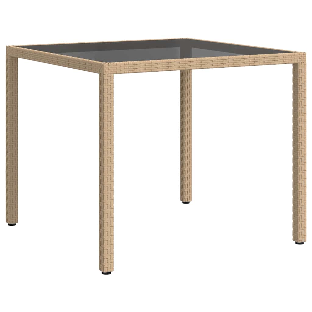 havebord 90x90x75 cm hærdet glas og polyrattan beige