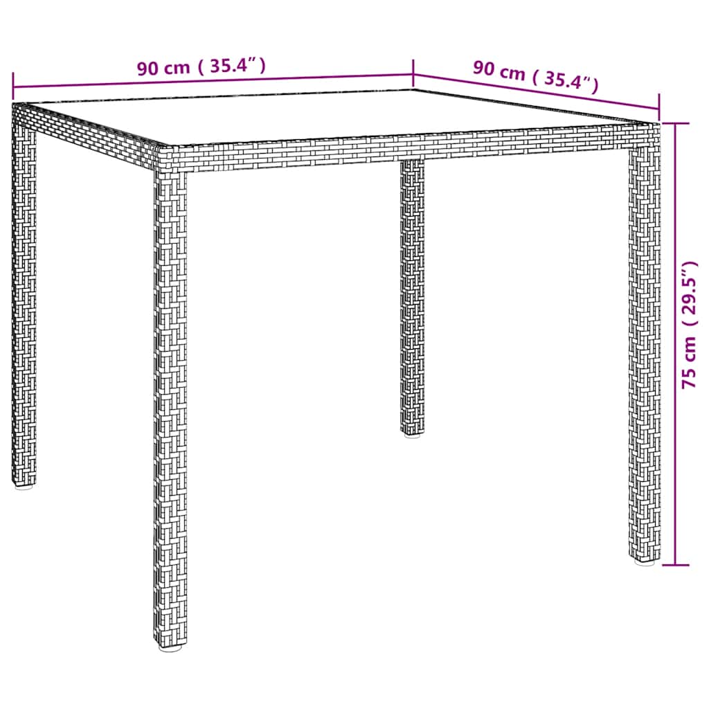 havebord 90x90x75 cm hærdet glas og polyrattan beige
