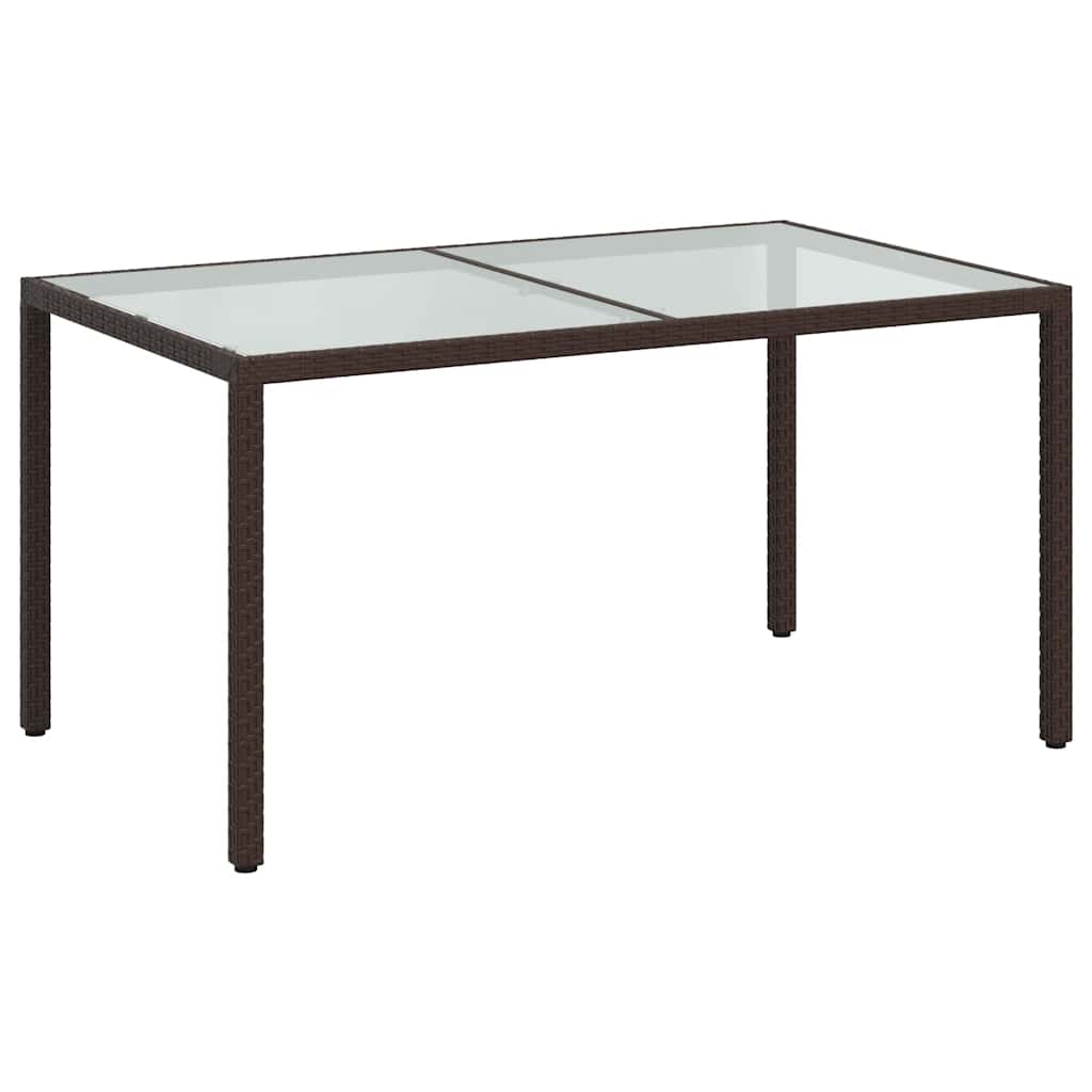 havebord 150x90x75 cm hærdet glas og polyrattan brun