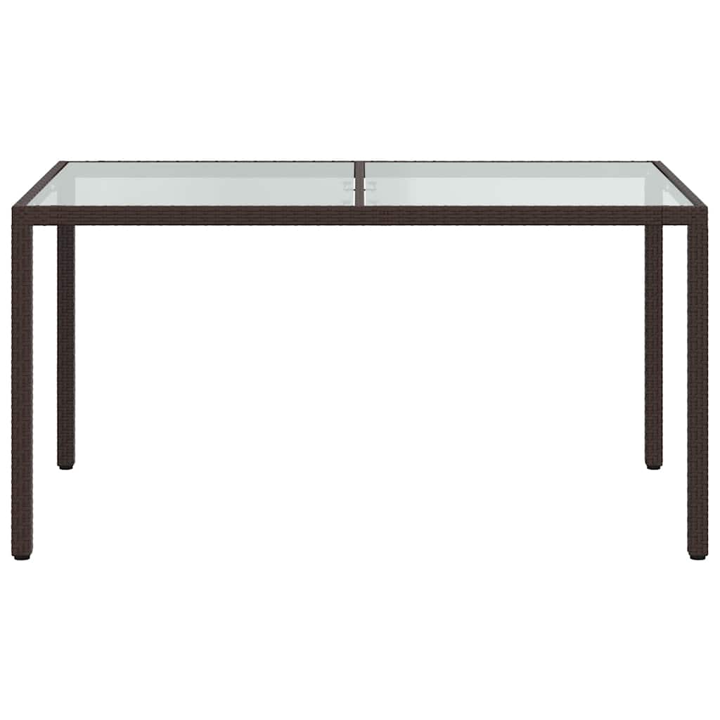 havebord 150x90x75 cm hærdet glas og polyrattan brun