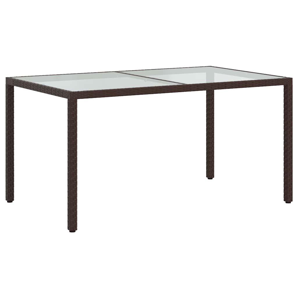 havebord 150x90x75 cm hærdet glas og polyrattan brun