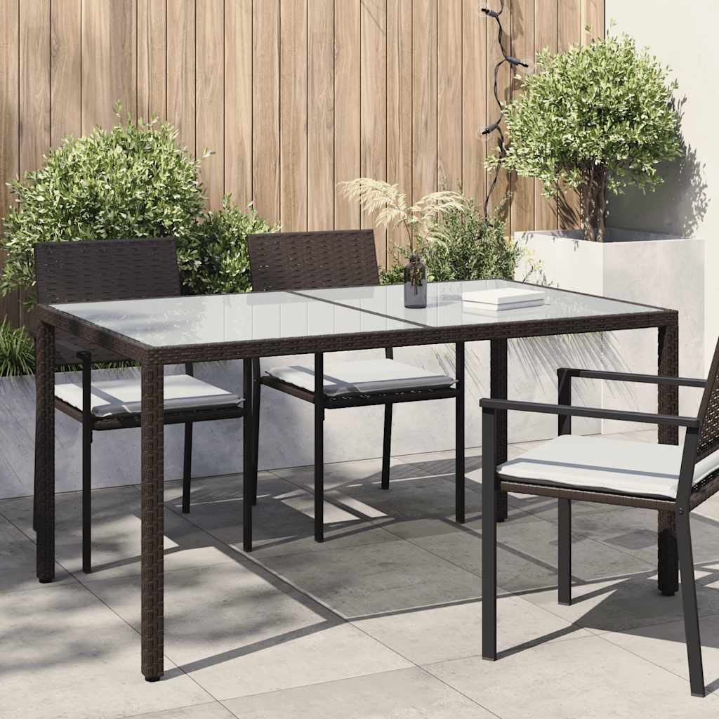 havebord 150x90x75 cm hærdet glas og polyrattan brun