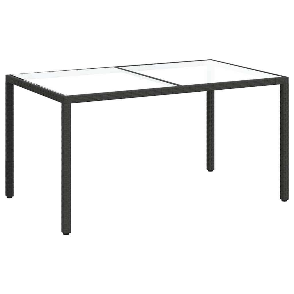 havebord 150x90x75 cm hærdet glas og polyrattan sort