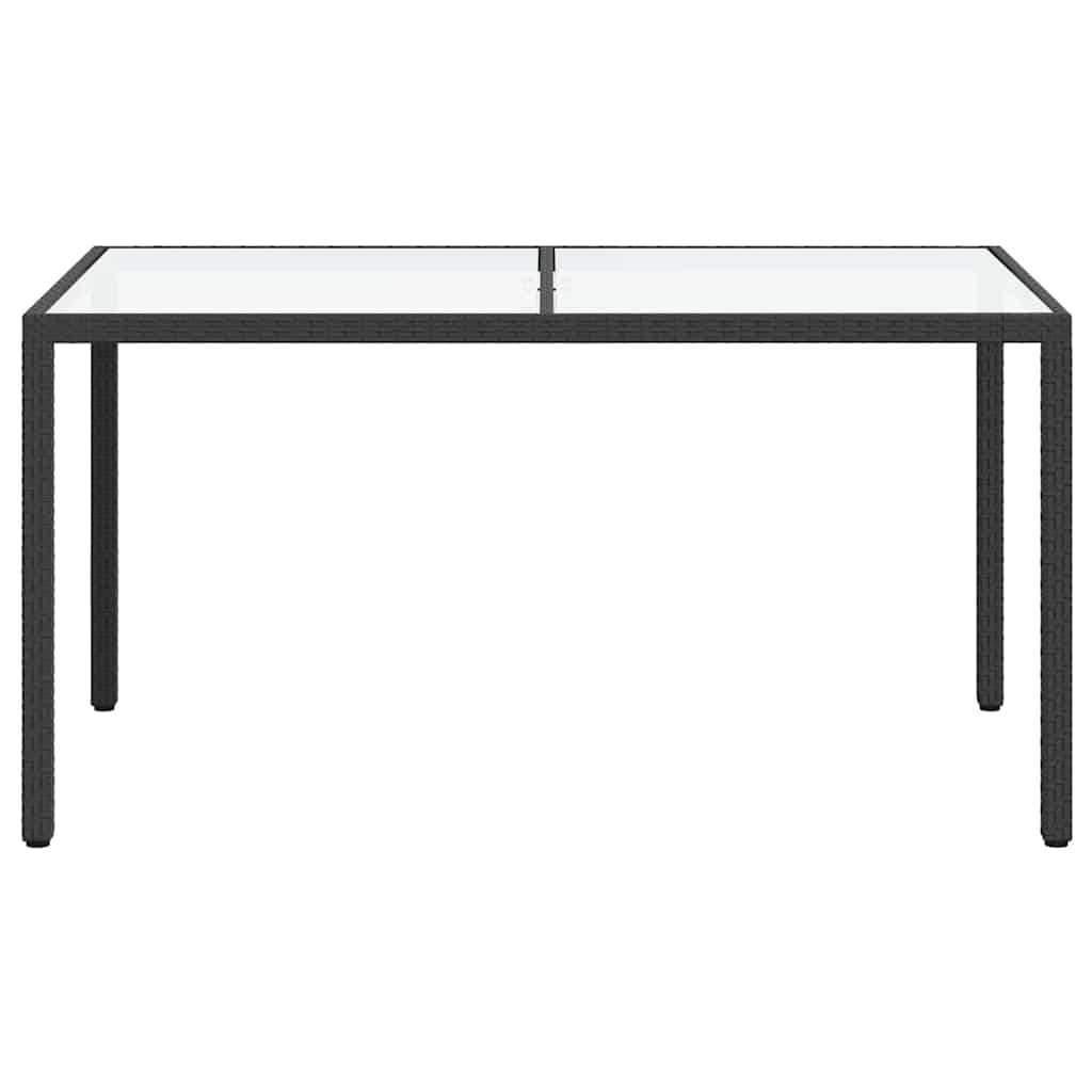 havebord 150x90x75 cm hærdet glas og polyrattan sort