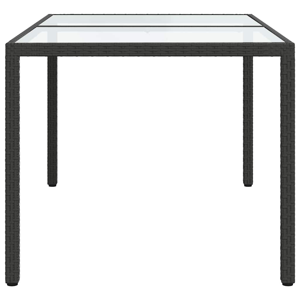 havebord 150x90x75 cm hærdet glas og polyrattan sort