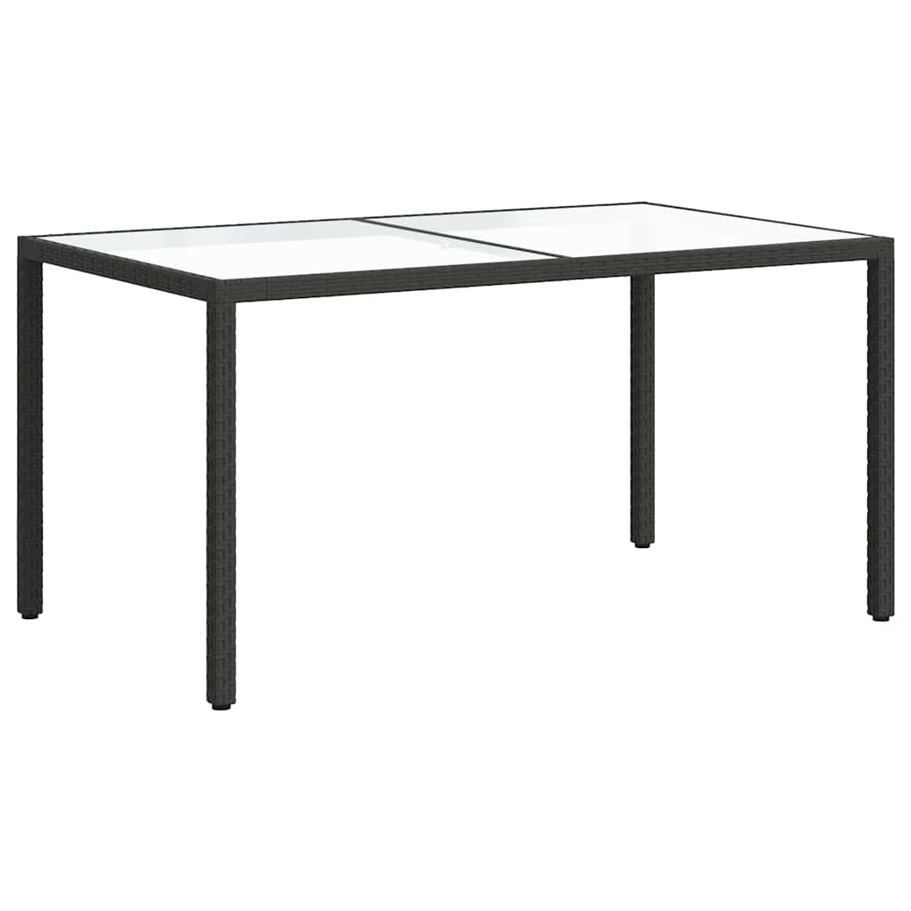 havebord 150x90x75 cm hærdet glas og polyrattan sort