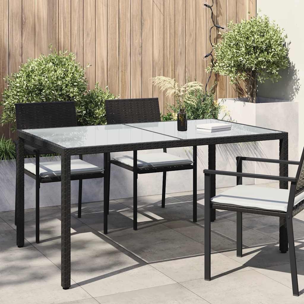 havebord 150x90x75 cm hærdet glas og polyrattan sort