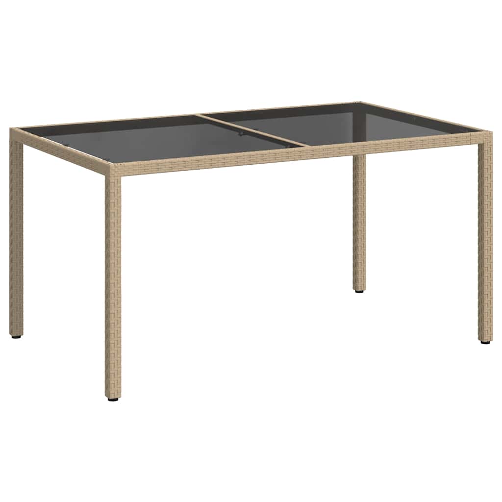 havebord 150x90x75 cm hærdet glas og polyrattan beige