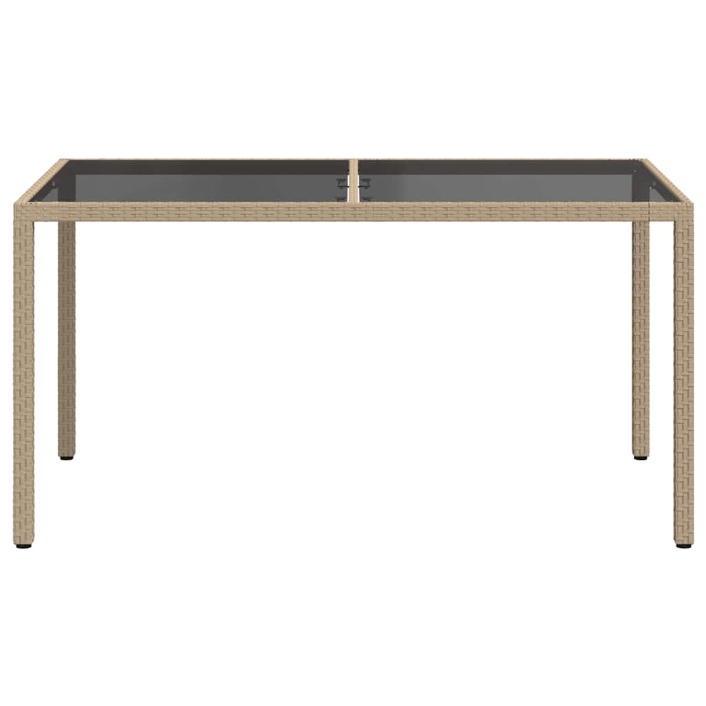 havebord 150x90x75 cm hærdet glas og polyrattan beige