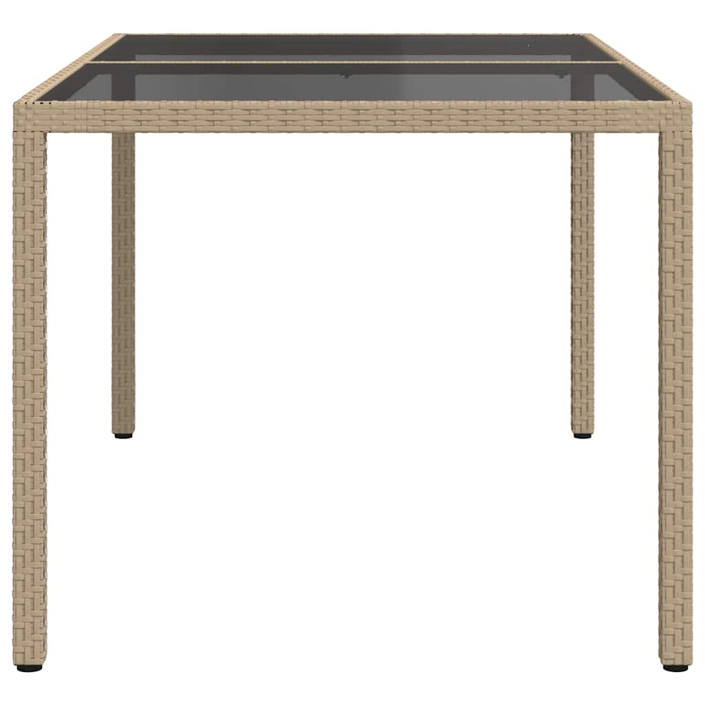 havebord 150x90x75 cm hærdet glas og polyrattan beige
