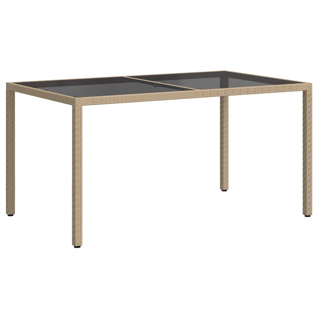 havebord 150x90x75 cm hærdet glas og polyrattan beige