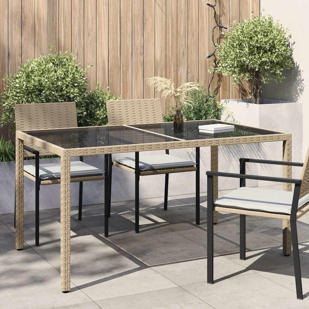 havebord 150x90x75 cm hærdet glas og polyrattan beige