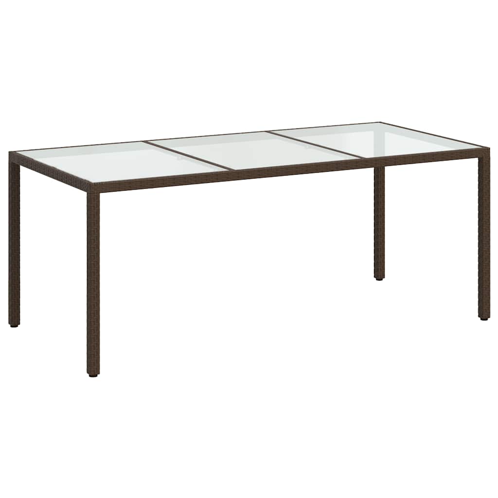 havebord 190x90x75 cm hærdet glas og polyrattan brun
