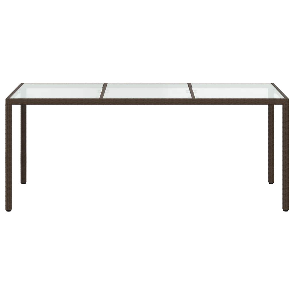 havebord 190x90x75 cm hærdet glas og polyrattan brun