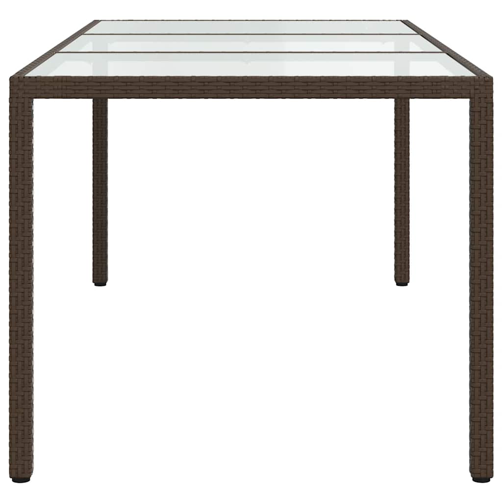 havebord 190x90x75 cm hærdet glas og polyrattan brun