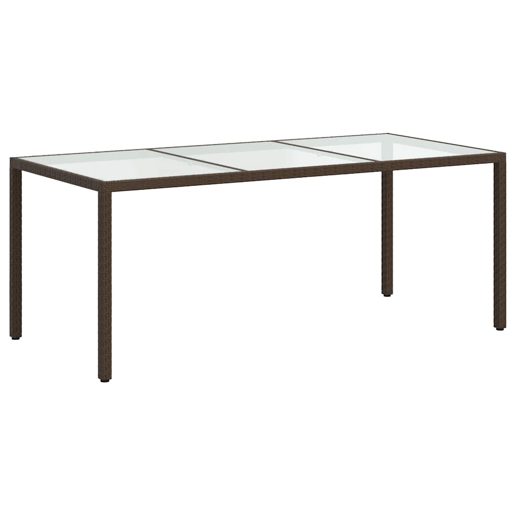 havebord 190x90x75 cm hærdet glas og polyrattan brun