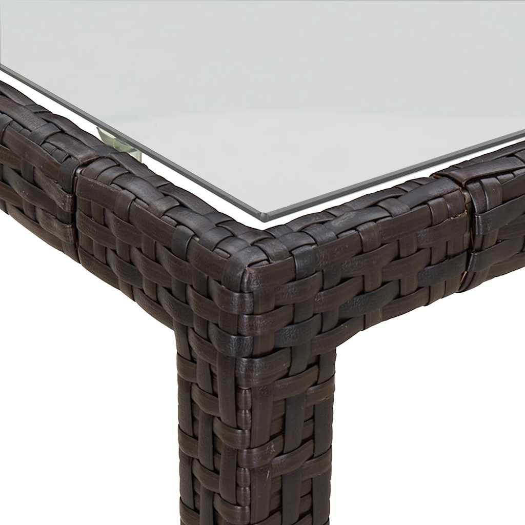havebord 190x90x75 cm hærdet glas og polyrattan brun